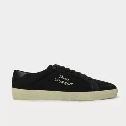 Saint Laurent Court Classic SL/06 Leather-Trimmed Logo-Embroidered Distressed Canvas Black Low Top Sneakers