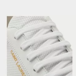 Saint Laurent Andy Snake Effect-Trimmed Perforated Leather White Low Top Sneakers -Salomon Shop 37461db48ff9fb33037800222c3af1a8