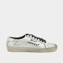 Saint Laurent Court Classic SL/06 Leather Silver Low Top Sneakers