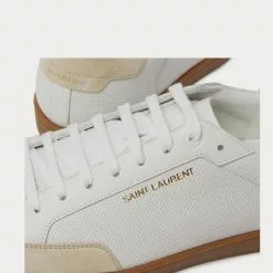 Saint Laurent SL/10 Suede-Trimmed Perforated Leather White Low Top Sneakers -Salomon Shop 74fa4cdf1b20c10310ef7a85ad886f0d