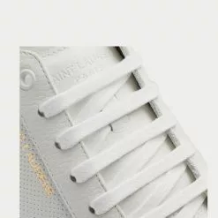 Saint Laurent SL/10 Suede-Trimmed Perforated Leather White Low Top Sneakers -Salomon Shop 7633ac9c021e8d9acb4493b87e5eb988