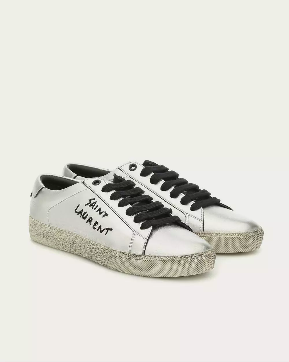 Saint Laurent Court Classic SL/06 Leather Silver Low Top Sneakers 4 Saint Laurent Court Classic SL/06 Leather Silver Low Top Sneakers - Image 2