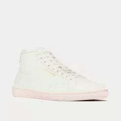 Saint Laurent SL/39 Court Classic Grained Leather White / Pink Mid Top Sneakers -Salomon Shop COURTCLASSICSL 39MID TOPSNEAKERSINGRAINEDLEATHER pink 3