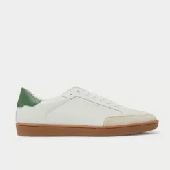 Saint Laurent SL/10 Suede-Trimmed Perforated Leather White Low Top Sneakers