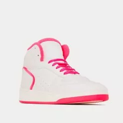 Saint Laurent SL/80 Smooth & Grained Leather Blanc Optique Et Rose Fluo Mid Top Sneakers -Salomon Shop saint SL 80MID TOPSNEAKERSINSMOOTHANDGRAINEDLEATHER BLANCOPTIQUEETROSEFLUO high top sneakers 3