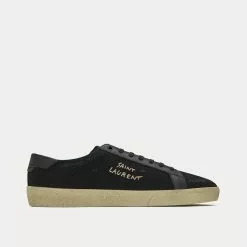 Saint Laurent SL/06 Court Classic Embroidered Canvas & Smooth Leather Black Low Top Sneakers