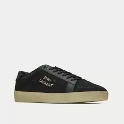 Saint Laurent SL/06 Court Classic Embroidered Canvas & Smooth Leather Black Low Top Sneakers -Salomon Shop saint laurent COURTCLASSICSL 06EMBROIDEREDSNEAKERSINCANVASANDSMOOTHLEATHER black low top sneakers 3