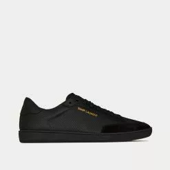 Saint Laurent SL/10 Court Classic Perforated & Smooth Leather Black Low Top Sneakers