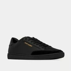 Saint Laurent SL/10 Court Classic Perforated & Smooth Leather Black Low Top Sneakers -Salomon Shop saint laurent COURTCLASSICSL 10 perforated leather and suede black low top sneakers 3