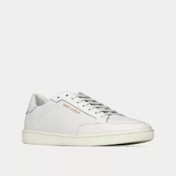 Saint Laurent SL/10 Court Classic Perforated & Smooth Leather Optic White Low Top Sneakers -Salomon Shop saint laurent COURTCLASSICSL 10 perforated leather and suede optic white low top sneakers 3
