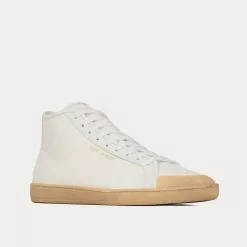 Saint Laurent SL/39 Court Classic Canvas & Leather Off-White Mid Top Sneakers -Salomon Shop saint laurent COURTCLASSICSL 39 canvas and leather off white mid top sneakers 3