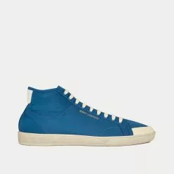 Saint Laurent SL/39 Court Classic Nylon & Leather Navy / Coffee White Mid Top Sneakers