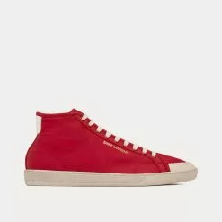 Saint Laurent SL/39 Court Classic Nylon & Leather Red / Coffee White Mid Top Sneakers