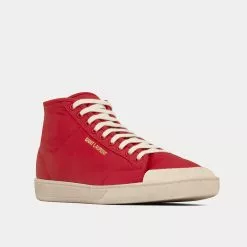 Saint Laurent SL/39 Court Classic Nylon & Leather Red / Coffee White Mid Top Sneakers -Salomon Shop saint laurent COURTCLASSICSL 39 red coffee white mid top sneakers 3