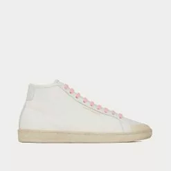 Saint Laurent Court Classic Sl/39 Canvas And Leather Off-White Mid Top Sneakers