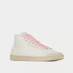 Saint Laurent Court Classic Sl/39 Canvas And Leather Off-White Mid Top Sneakers -Salomon Shop saint laurent COURTCLASSICSL 39MID TOPSNEAKERSINCANVASANDLEATHER 3