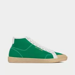 Saint Laurent Court Classic Sl/39 Canvas & Leather Green Mid Top Sneakers