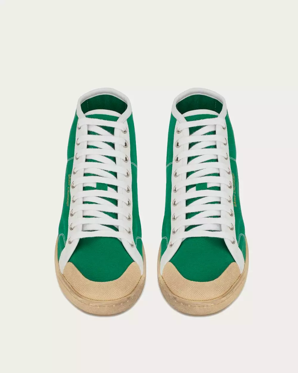 Saint Laurent Court Classic Sl/39 Canvas & Leather Green Mid Top Sneakers 4 Saint Laurent Court Classic Sl/39 Canvas & Leather Green Mid Top Sneakers - Image 2