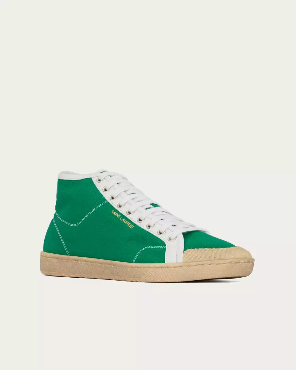 Saint Laurent Court Classic Sl/39 Canvas & Leather Green Mid Top Sneakers 5 Saint Laurent Court Classic Sl/39 Canvas & Leather Green Mid Top Sneakers - Image 3