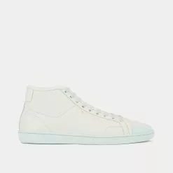 Saint Laurent SL/39 Court Classic Grained Leather White / Blue Mid Top Sneakers