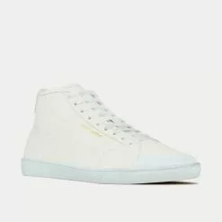 Saint Laurent SL/39 Court Classic Grained Leather White / Blue Mid Top Sneakers -Salomon Shop saint laurent COURTCLASSICSL 39MID TOPSNEAKERSINGRAINEDLEATHER 3