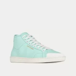 Saint Laurent SL/39 Court Classic Baby Blue Mid Top Sneakers -Salomon Shop saint laurent COURTCLASSICSL 39MID TOPSNEAKERSINGRAINEDLEATHER baby blue high top sneakers 3