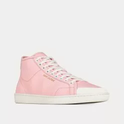 Saint Laurent SL/39 Court Classic Baby Pink Mid Top Sneakers -Salomon Shop saint laurent COURTCLASSICSL 39MID TOPSNEAKERSINGRAINEDLEATHER baby pink high top sneakers 3