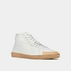 Saint Laurent Court Classic Sl/39 Grained Leather Ivory Mid Top Sneakers -Salomon Shop saint laurent COURTCLASSICSL 39MID TOPSNEAKERSINGRAINEDLEATHER ivory high top sneakers 3
