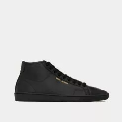 Saint Laurent SL/39 Court Classic Leather Noir Mid Top Sneakers
