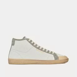 Saint Laurent SL/39 Court Classic Leather & Suede Blanc Optique / Paris Roof Mid Top Sneakers
