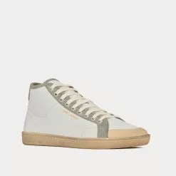 Saint Laurent SL/39 Court Classic Leather & Suede Blanc Optique / Paris Roof Mid Top Sneakers -Salomon Shop saint laurent COURTCLASSICSL 39SNEAKERSINLEATHERANDSUEDE BLANCOPTIQUEANDPARISROOF high top sneakers 3