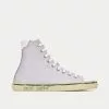 Saint Laurent Malibu Crepe Satin & Smooth Leather Soft Lila / Optic White High Top Sneakers