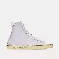Saint Laurent Malibu Crepe Satin & Smooth Leather Soft Lila / Optic White High Top Sneakers