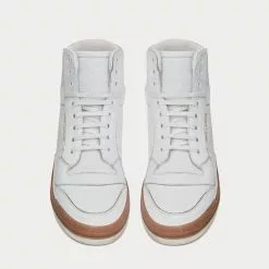 Saint Laurent SL24 Off-White High Top Sneakers -Salomon Shop saint laurent SL24MID TOPSNEAKERSINLEATHERANDSUEDE 3