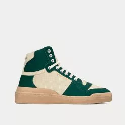 Saint Laurent SL24 Vintage White / Freak Green Mid Top Sneakers