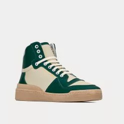 Saint Laurent SL24 Vintage White / Freak Green Mid Top Sneakers -Salomon Shop saint laurent SL24MID TOPSNEAKERSINSMOOTHANDPERFORATEDLEATHER VINTAGEWHITEANDFREAKGREEN high top sneakers 3