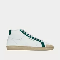 Saint Laurent SL 39 Optic White / Dark Basil High Top Sneakers