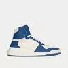 Saint Laurent SL/24 Perforated Leather Off-White / Light Navy Mid Top Sneakers -Salomon Shop saint laurent SL 24MID TOPSNEAKERSINPERFORATEDLEATHER off white navy 1