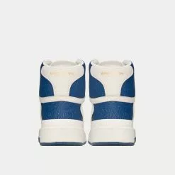 Saint Laurent SL/24 Perforated Leather Off-White / Light Navy Mid Top Sneakers -Salomon Shop saint laurent SL 24MID TOPSNEAKERSINPERFORATEDLEATHER off white navy 4