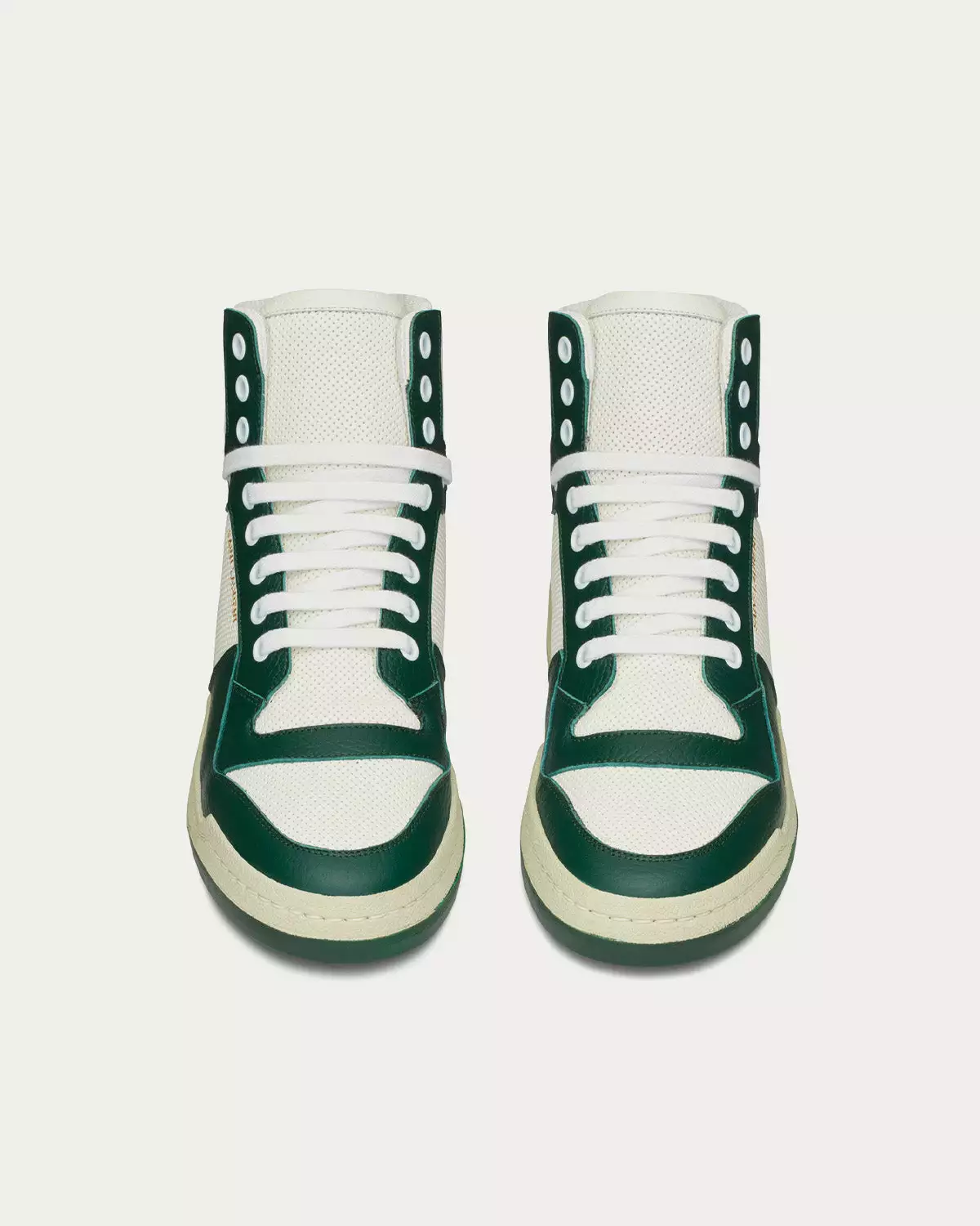 Saint Laurent SL/24 Perforated Leather White / Dark Green Mid Top Sneakers 4 Saint Laurent SL/24 Perforated Leather White / Dark Green Mid Top Sneakers - Image 2