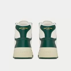 Saint Laurent SL/24 Perforated Leather White / Dark Green Mid Top Sneakers 9 Saint Laurent SL/24 Perforated Leather White / Dark Green Mid Top Sneakers -Salomon Shop saint laurent SL 24MID TOPSNEAKERSINSMOOTHANDPERFORATEDLEATHER white dark green high top sneakers 4