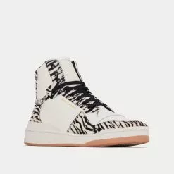 Saint Laurent SL/24 Smooth Leather & Zebra Print Pony Effect Blanc Et Noir Mid Top Sneakers -Salomon Shop saint laurent SL 24MID TOPSNEAKERSINSMOOTHLEATHERANDZEBRAPRINTPONYEFFECTLEATHER 3