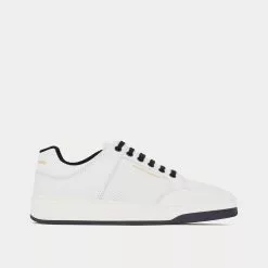Saint Laurent SL/61 Grained Leather Blanc Optique Low Top Sneakers