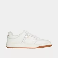 Saint Laurent SL/61 Grained Leather White Low Top Sneakers