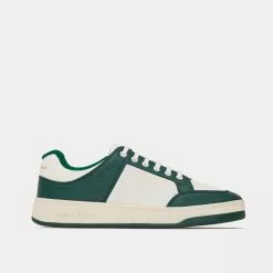 Saint Laurent SL/61 Smooth & Grained Leather White / Dark Green Low Top Sneakers