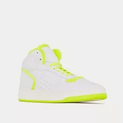 Saint Laurent SL/80 Smooth & Grained Leather Blanc Optique Et Jaune Fluo Mid Top Sneakers -Salomon Shop saint laurent SL 80 smooth leather grained BLANCOPTIQUEETJAUNEFLUO high top sneakers 3