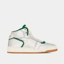 Saint Laurent SL/80 Metallic & Smooth Leather Argent Et Dark Emerald Green Mid Top Sneakers