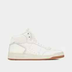 Saint Laurent SL/80 Smooth & Grained Leather Blanc Mid Top Sneakers