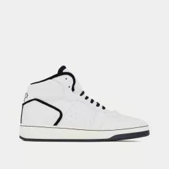 Saint Laurent SL/80 Smooth & Grained Leather Blanc Optique / Black Mid Top Sneakers