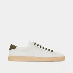 Saint Laurent Andy Canvas & Leather White / Dark Green Low Top Sneakers